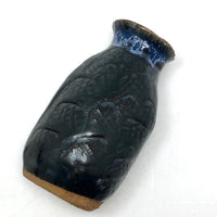 Great Little Hand-formed, Pressed Pattern Blue Pottery Bud Vase