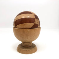 Fancy Inlaid Wood Darning Ball with Treenware Cup