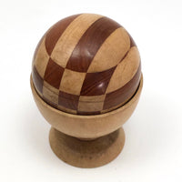 Fancy Inlaid Wood Darning Ball with Treenware Cup