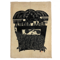 Mid-Century Japanese Woodblock Print with Trees, Bulbs, and Giant Tuber