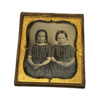 C. 1850s Sixth Plate Daguerreotype of Two Sisters in Matching Dresses