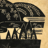 Mid-Century Japanese Woodblock Print with Trees, Bulbs, and Giant Tuber