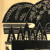 Mid-Century Japanese Woodblock Print with Trees, Bulbs, and Giant Tuber