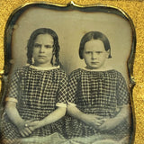 C. 1850s Sixth Plate Daguerreotype of Two Sisters in Matching Dresses