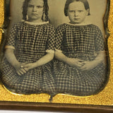 C. 1850s Sixth Plate Daguerreotype of Two Sisters in Matching Dresses