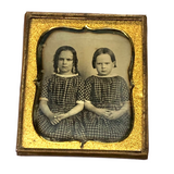 C. 1850s Sixth Plate Daguerreotype of Two Sisters in Matching Dresses