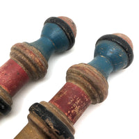 Gorgeous Pair of Victorian Turned Croquet Posts in Original Paint - 22 Inches