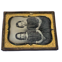 C. 1850s Sixth Plate Daguerreotype of Two Sisters in Matching Dresses