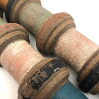 Gorgeous Pair of Victorian Turned Croquet Posts in Original Paint - 22 Inches
