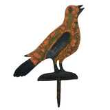 Charming Old  Iron Cutout Orange Painted Bird on Post