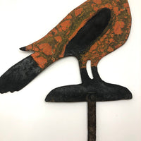 Charming Old  Iron Cutout Orange Painted Bird on Post