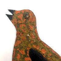 Charming Old  Iron Cutout Orange Painted Bird on Post