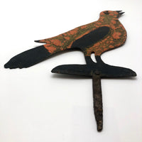 Charming Old  Iron Cutout Orange Painted Bird on Post