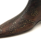 Double Monogrammed Antique English Treen Snuff Shoe with Hearts, Arrows, Crown