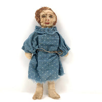 Charming Small Antique Doll with Marvelous Embroidered Face and Hair