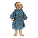 Charming Small Antique Doll with Marvelous Embroidered Face and Hair
