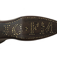 Double Monogrammed Antique English Treen Snuff Shoe with Hearts, Arrows, Crown