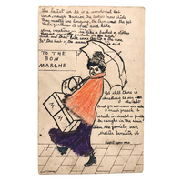 To The Bon Marche, 1908 Hand-drawn Ink and Crayon Postcard
