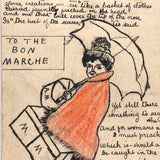 To The Bon Marche, 1908 Hand-drawn Ink and Crayon Postcard