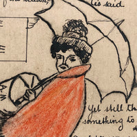 To The Bon Marche, 1908 Hand-drawn Ink and Crayon Postcard