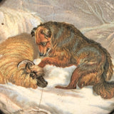 Wolf Rescuing Ram, c. 1860s Framed Antique Prattware Jar Lid, “The Snow Drift”