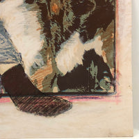 Man with Coffee and Huge Dog c. 1980s Handworked Mixed Media Print
