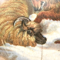 Wolf Rescuing Ram, c. 1860s Framed Antique Prattware Jar Lid, “The Snow Drift”
