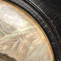 Wolf Rescuing Ram, c. 1860s Framed Antique Prattware Jar Lid, “The Snow Drift”