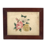 Three Peony Lovely Antique American Theorem Watercolor, Framed