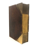 Marvelous Prohibition Era Leather and Brass Book Shaped Flask with Shot Glasses and Funnel
