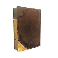 Marvelous Prohibition Era Leather and Brass Book Shaped Flask with Shot Glasses and Funnel