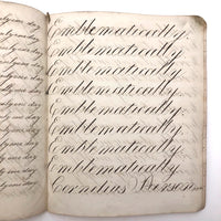 Cornelius Pierson 1842 British Calligraphy Practice Notebook with Hand-marbled Cover