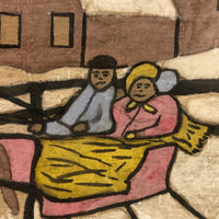 Folk Art Chalk Drawing of Couple in Horse-Drawn Sled Signed Clair Bolic