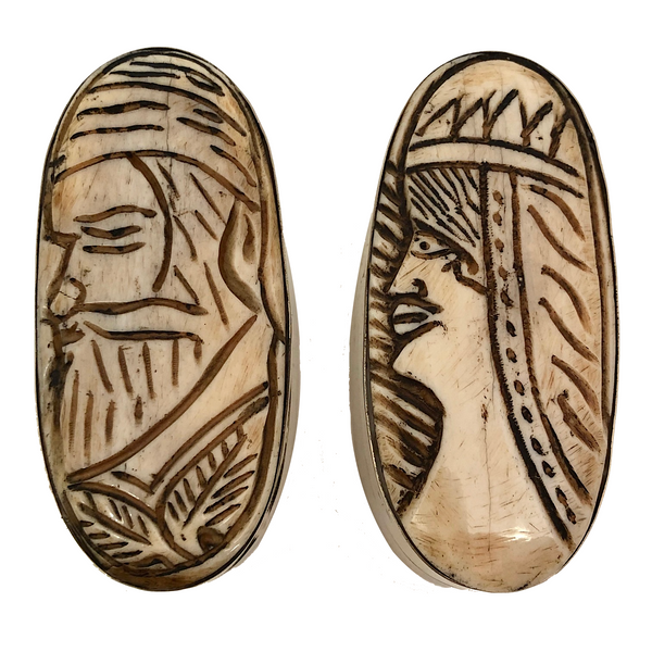 Carved Bone African Trinket Boxes - A Pair