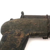 LF's Wonderful Carved Toy Gun in Old Blue Paint with Iron Barrel