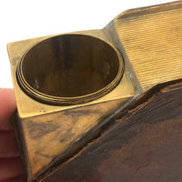 Marvelous Prohibition Era Leather and Brass Book Shaped Flask with Shot Glasses and Funnel