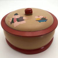 Japanese Vintage Hand-painted Lacquer Bento Box with Figure Pulling Boat