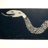 Blue and Silver Snake French Folk Art Painting on Wood