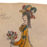 “Your Mother” Small 19th C. Schoolgirl Watercolor Drawing