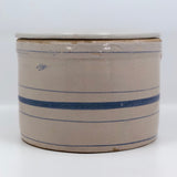 Lidded Old White and Blue Striped Stoneware Crock