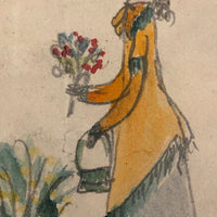 “Your Mother” Small 19th C. Schoolgirl Watercolor Drawing