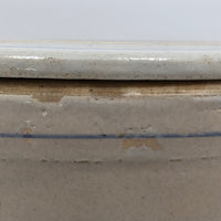 Lidded Old White and Blue Striped Stoneware Crock