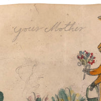 “Your Mother” Small 19th C. Schoolgirl Watercolor Drawing