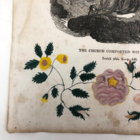 19th C. Pennsylvania Roses and Vines Watercolor on 1846 Bible Engraving