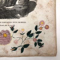 19th C. Pennsylvania Roses and Vines Watercolor on 1846 Bible Engraving