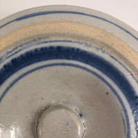 Lidded Old White and Blue Striped Stoneware Crock