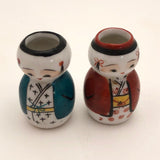Japanese Hand-painted Pair of Little Boy and Girl Vases or Ink Wells