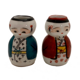 Japanese Hand-painted Pair of Little Boy and Girl Vases or Ink Wells