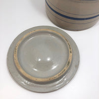 Lidded Old White and Blue Striped Stoneware Crock