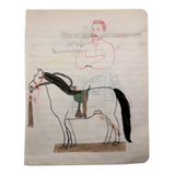 SOLD C. 1900 Pennsylvania School Boy Drawing of Man and Horse, Bird and Horse Head on Reverse